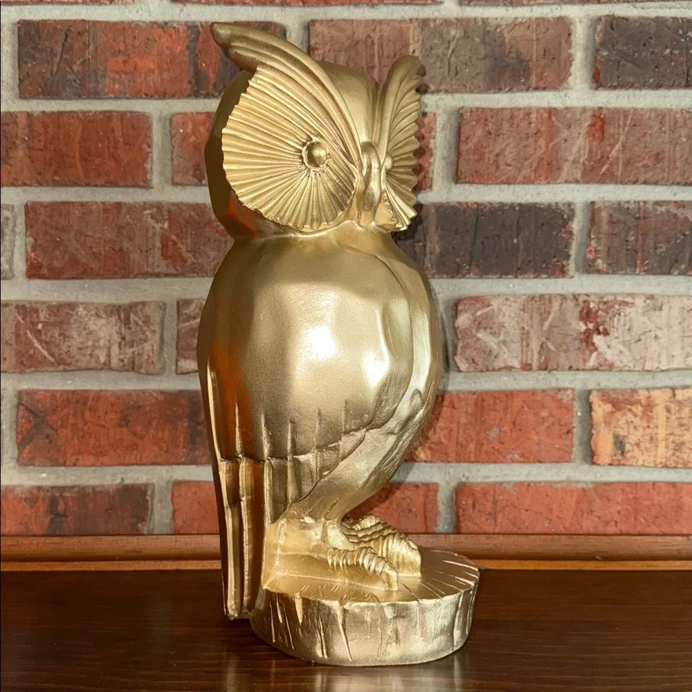Gold Owl Resin Statue 13 inch Bird Figurine